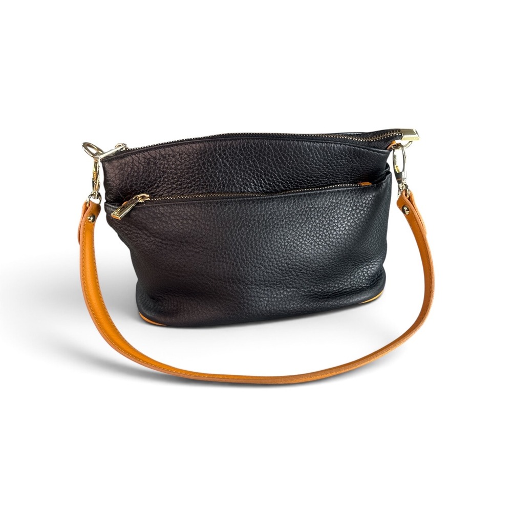 Divina Firenze Black Pebbled Leather Crossbody Bag Made in Italy Gold Hardware
